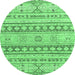 Round Machine Washable Abstract Emerald Green Modern Area Rugs, wshabs2420emgrn