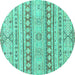 Round Abstract Turquoise Modern Rug, abs2420turq