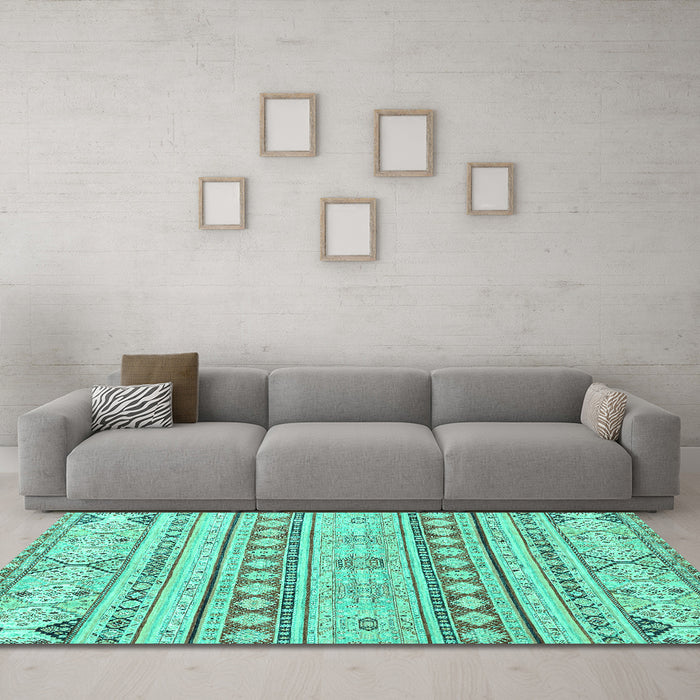 Machine Washable Abstract Turquoise Modern Area Rugs in a Living Room,, wshabs2420turq