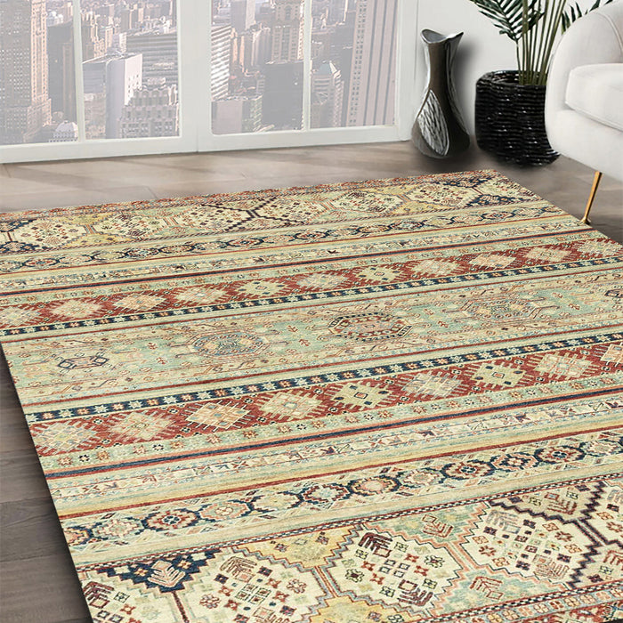 Abstract Dark Gold Brown Modern Rug in Family Room, abs2420