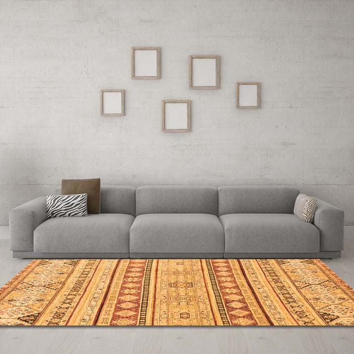 Machine Washable Abstract Orange Modern Area Rugs in a Living Room, wshabs2420org