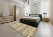 Abstract Dark Gold Brown Modern Rug in a Bedroom, abs2420