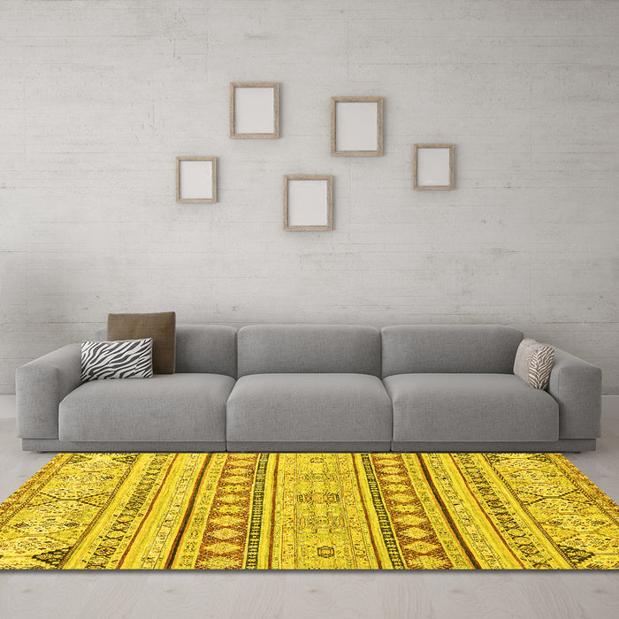 Machine Washable Abstract Yellow Modern Rug in a Living Room, wshabs2420yw