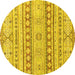 Round Machine Washable Abstract Yellow Modern Rug, wshabs2420yw