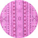 Round Machine Washable Abstract Pink Modern Rug, wshabs2420pnk