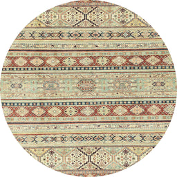 Round Abstract Dark Gold Brown Modern Rug, abs2420