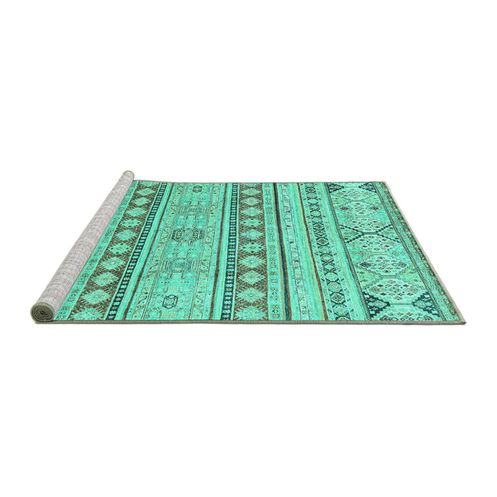 Sideview of Machine Washable Abstract Turquoise Modern Area Rugs, wshabs2420turq