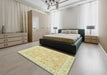 Abstract Brown Gold Modern Rug in a Bedroom, abs2421