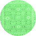 Round Machine Washable Abstract Emerald Green Modern Area Rugs, wshabs2421emgrn