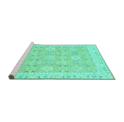 Sideview of Machine Washable Abstract Turquoise Modern Area Rugs, wshabs2421turq