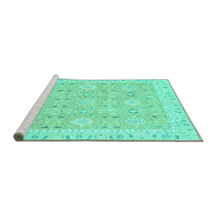 Sideview of Machine Washable Abstract Turquoise Modern Area Rugs, wshabs2421turq