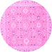 Round Machine Washable Abstract Pink Modern Rug, wshabs2421pnk