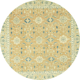 Round Abstract Brown Gold Modern Rug, abs2421