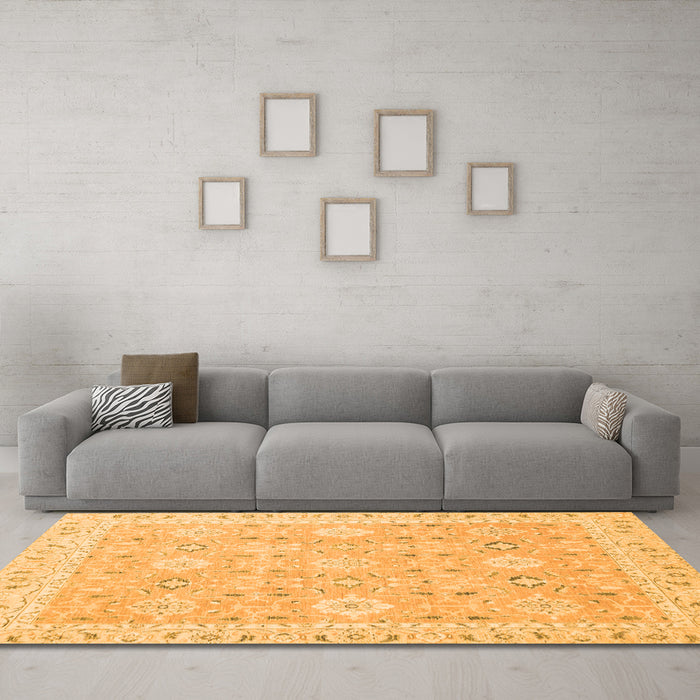 Machine Washable Abstract Orange Modern Area Rugs in a Living Room, wshabs2421org