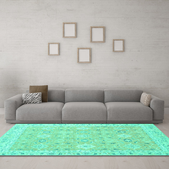 Machine Washable Abstract Turquoise Modern Area Rugs in a Living Room,, wshabs2421turq