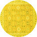 Round Machine Washable Abstract Yellow Modern Rug, wshabs2421yw