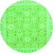 Round Machine Washable Abstract Green Modern Area Rugs, wshabs2421grn