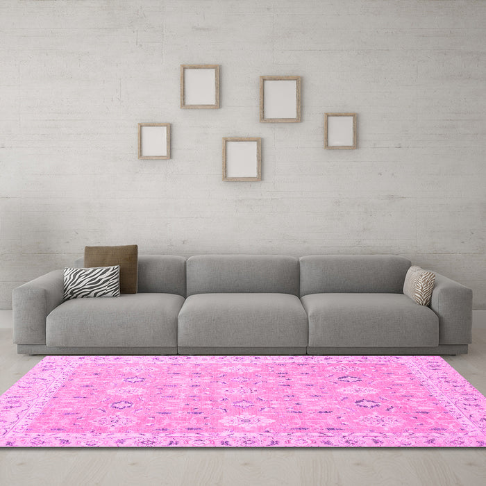 Machine Washable Abstract Pink Modern Rug in a Living Room, wshabs2421pnk