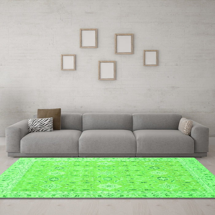 Machine Washable Abstract Green Modern Area Rugs in a Living Room,, wshabs2421grn