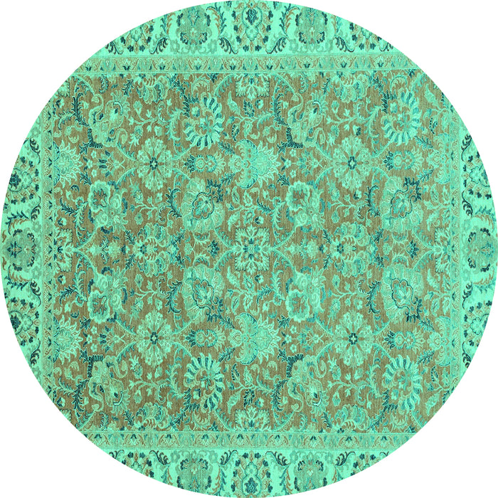 Round Abstract Turquoise Modern Rug, abs2422turq