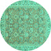 Round Abstract Turquoise Modern Rug, abs2422turq