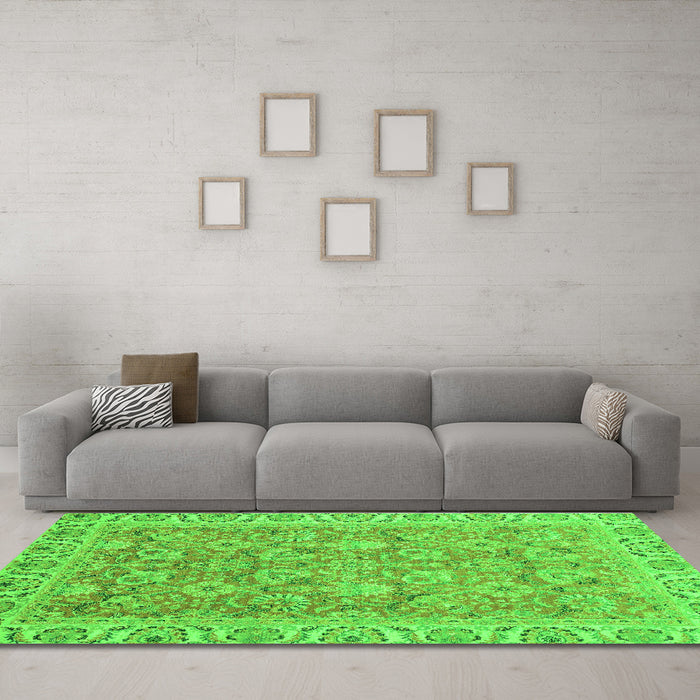 Machine Washable Abstract Green Modern Area Rugs in a Living Room,, wshabs2422grn
