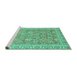 Sideview of Machine Washable Abstract Turquoise Modern Area Rugs, wshabs2422turq