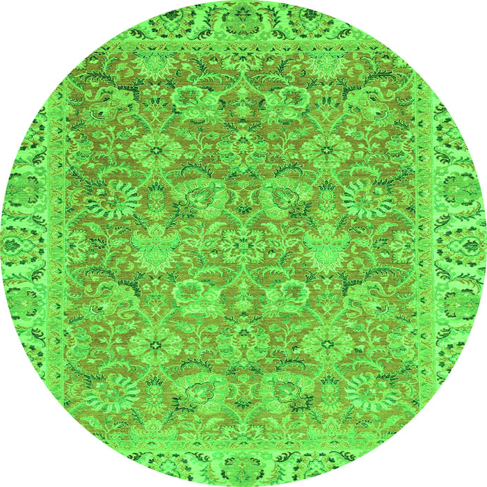 Round Machine Washable Abstract Green Modern Area Rugs, wshabs2422grn