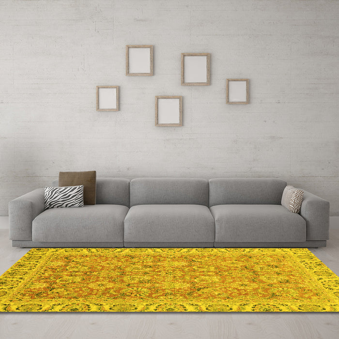 Machine Washable Abstract Yellow Modern Rug in a Living Room, wshabs2422yw