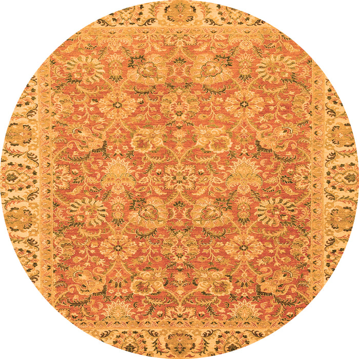 Round Machine Washable Abstract Orange Modern Area Rugs, wshabs2422org