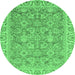 Round Machine Washable Abstract Emerald Green Modern Area Rugs, wshabs2422emgrn