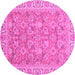 Round Machine Washable Abstract Pink Modern Rug, wshabs2422pnk