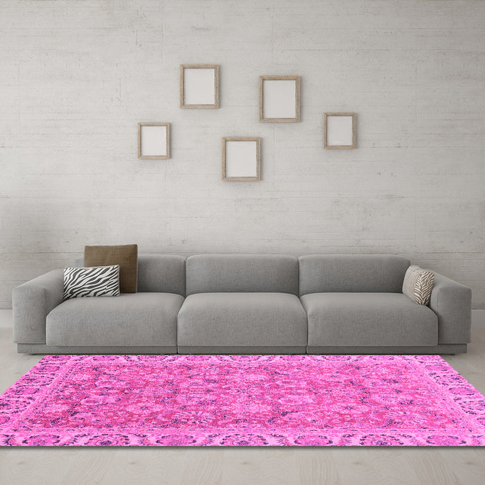 Machine Washable Abstract Pink Modern Rug in a Living Room, wshabs2422pnk