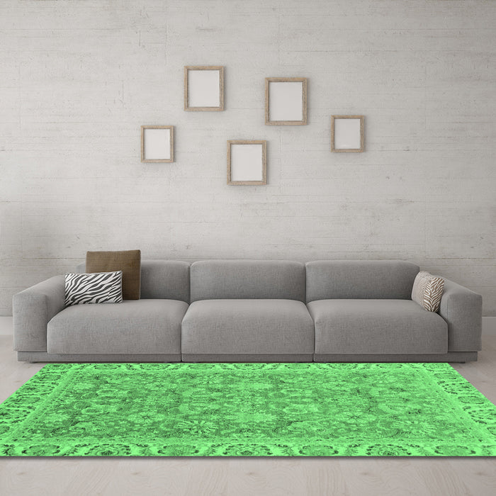 Machine Washable Abstract Emerald Green Modern Area Rugs in a Living Room,, wshabs2422emgrn