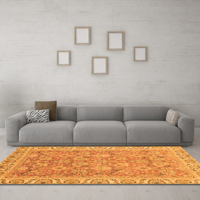 Machine Washable Abstract Orange Modern Area Rugs in a Living Room, wshabs2422org