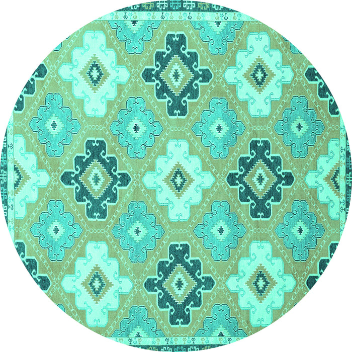 Round Abstract Turquoise Modern Rug, abs2423turq