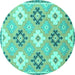 Round Abstract Turquoise Modern Rug, abs2423turq