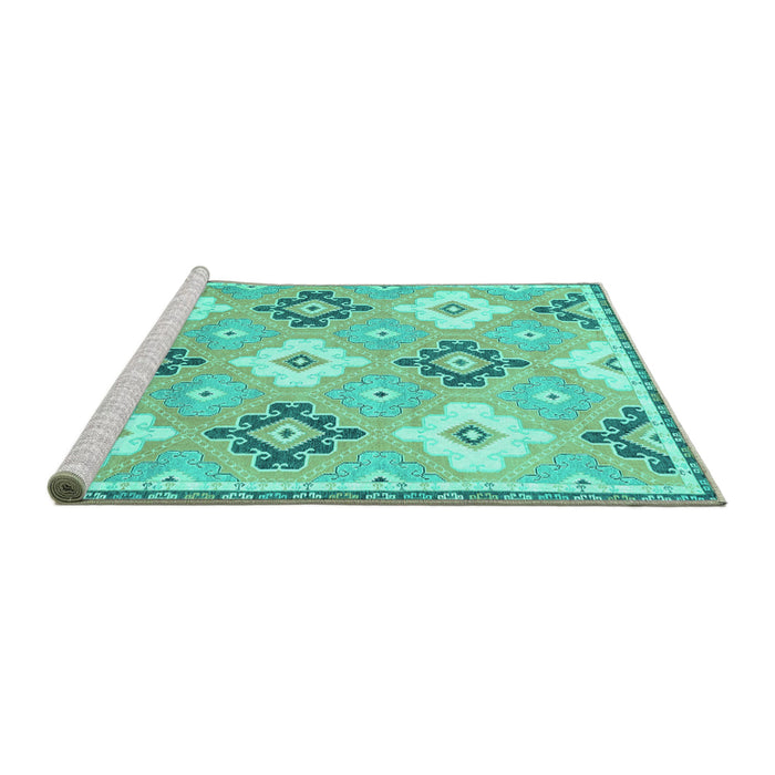 Sideview of Machine Washable Abstract Turquoise Modern Area Rugs, wshabs2423turq