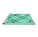 Sideview of Machine Washable Abstract Turquoise Modern Area Rugs, wshabs2423turq