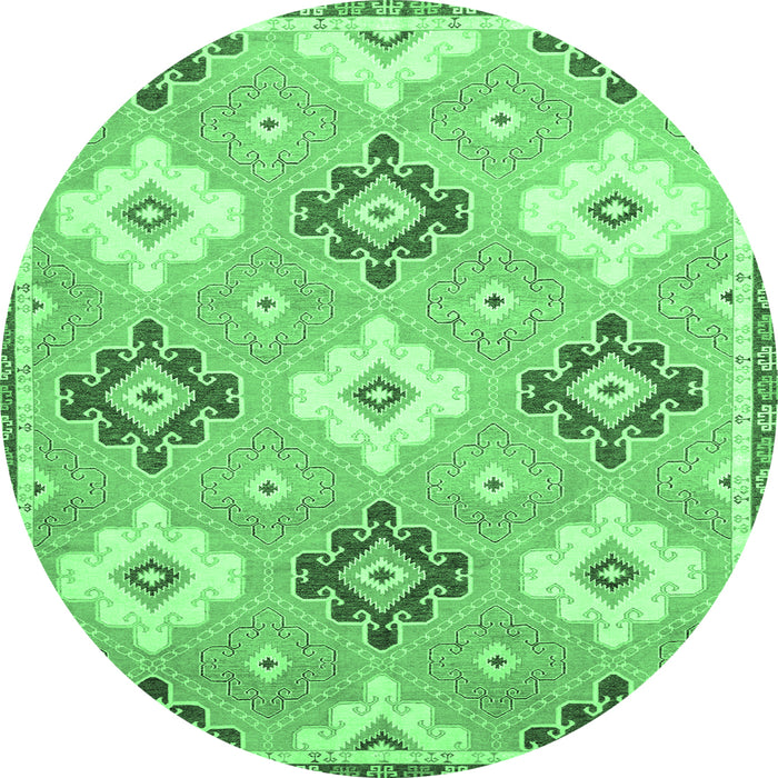 Round Machine Washable Abstract Emerald Green Modern Area Rugs, wshabs2423emgrn