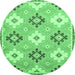 Round Machine Washable Abstract Emerald Green Modern Area Rugs, wshabs2423emgrn