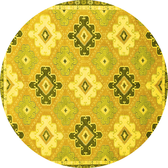 Round Machine Washable Abstract Yellow Modern Rug, wshabs2423yw