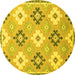 Round Machine Washable Abstract Yellow Modern Rug, wshabs2423yw