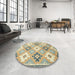 Round Abstract Dark Almond Brown Modern Rug in a Office, abs2423