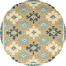 Round Machine Washable Abstract Dark Almond Brown Rug, wshabs2423