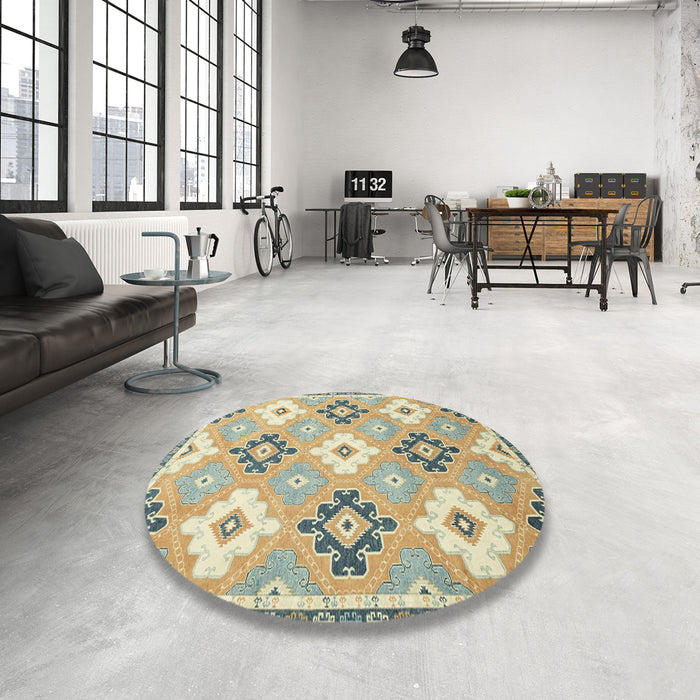Round Machine Washable Abstract Dark Almond Brown Rug in a Office, wshabs2423