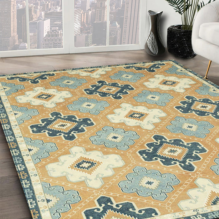 Abstract Dark Almond Brown Modern Rug in Family Room, abs2423