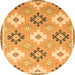 Round Machine Washable Abstract Orange Modern Area Rugs, wshabs2423org