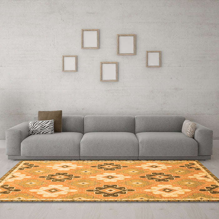 Machine Washable Abstract Orange Modern Area Rugs in a Living Room, wshabs2423org