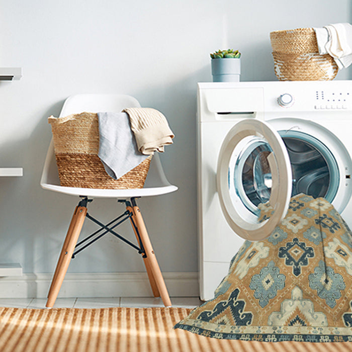 Machine Washable Abstract Dark Almond Brown Rug in a Washing Machine, wshabs2423